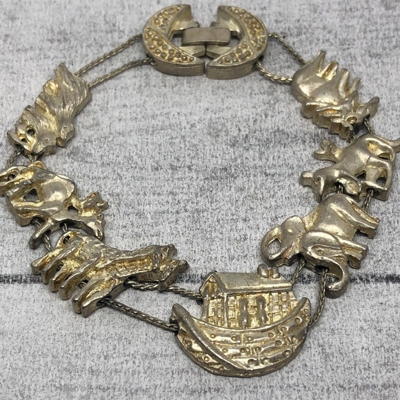 Vintage Noah's Ark Religious Slider Charm Bracelet Statement. - Picture 2 of 4